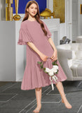 Kaliyah A-Line Scoop Neck Knee-Length Chiffon Junior Bridesmaid Dress With Cascading Ruffles STIP0013656