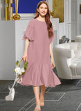 Kaliyah A-Line Scoop Neck Knee-Length Chiffon Junior Bridesmaid Dress With Cascading Ruffles STIP0013656