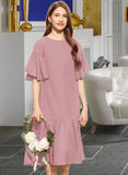 Kaliyah A-Line Scoop Neck Knee-Length Chiffon Junior Bridesmaid Dress With Cascading Ruffles STIP0013656