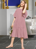 Kaliyah A-Line Scoop Neck Knee-Length Chiffon Junior Bridesmaid Dress With Cascading Ruffles STIP0013656