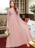 Makenzie A-Line Scoop Neck Floor-Length Chiffon Lace Junior Bridesmaid Dress STIP0013657