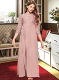 Makenzie A-Line Scoop Neck Floor-Length Chiffon Lace Junior Bridesmaid Dress STIP0013657