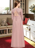 Makenzie A-Line Scoop Neck Floor-Length Chiffon Lace Junior Bridesmaid Dress STIP0013657