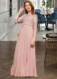 Ciara A-Line Off-the-Shoulder Floor-Length Chiffon Lace Junior Bridesmaid Dress With Bow(s) STIP0013658