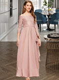 Ciara A-Line Off-the-Shoulder Floor-Length Chiffon Lace Junior Bridesmaid Dress With Bow(s) STIP0013658