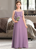 Marian A-Line Square Neckline Floor-Length Chiffon Lace Junior Bridesmaid Dress STIP0013660