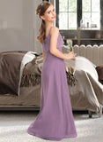 Marian A-Line Square Neckline Floor-Length Chiffon Lace Junior Bridesmaid Dress STIP0013660