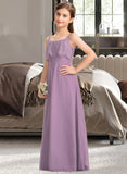 Marian A-Line Square Neckline Floor-Length Chiffon Lace Junior Bridesmaid Dress STIP0013660