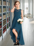 Aliyah A-Line Scoop Neck Asymmetrical Chiffon Lace Junior Bridesmaid Dress STIP0013661