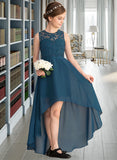 Aliyah A-Line Scoop Neck Asymmetrical Chiffon Lace Junior Bridesmaid Dress STIP0013661