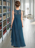 Aliyah A-Line Scoop Neck Asymmetrical Chiffon Lace Junior Bridesmaid Dress STIP0013661