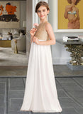 Micah A-Line Scoop Neck Floor-Length Chiffon Sequined Junior Bridesmaid Dress STIP0013662