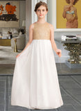 Micah A-Line Scoop Neck Floor-Length Chiffon Sequined Junior Bridesmaid Dress STIP0013662