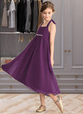 Phyllis Empire Halter Asymmetrical Chiffon Junior Bridesmaid Dress With Beading Bow(s) STIP0013663