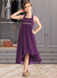 Phyllis Empire Halter Asymmetrical Chiffon Junior Bridesmaid Dress With Beading Bow(s) STIP0013663