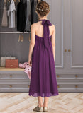 Phyllis Empire Halter Asymmetrical Chiffon Junior Bridesmaid Dress With Beading Bow(s) STIP0013663