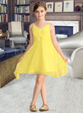 Cornelia A-Line V-neck Knee-Length Chiffon Junior Bridesmaid Dress With Ruffle STIP0013664