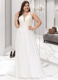 Taniyah A-Line V-neck Sweep Train Chiffon Lace Wedding Dress With Lace STIP0013677