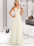 Taniyah A-Line V-neck Sweep Train Chiffon Lace Wedding Dress With Lace STIP0013677