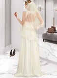 Taniyah A-Line V-neck Sweep Train Chiffon Lace Wedding Dress With Lace STIP0013677