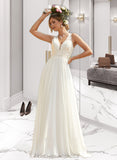 Taniyah A-Line V-neck Sweep Train Chiffon Lace Wedding Dress With Lace STIP0013677