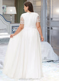 Lucile A-Line V-neck Floor-Length Chiffon Lace Wedding Dress STIP0013678