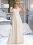 Lucile A-Line V-neck Floor-Length Chiffon Lace Wedding Dress STIP0013678