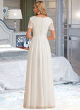 Lucile A-Line V-neck Floor-Length Chiffon Lace Wedding Dress STIP0013678