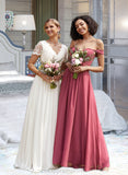 Lucile A-Line V-neck Floor-Length Chiffon Lace Wedding Dress STIP0013678