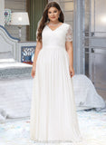 Lucile A-Line V-neck Floor-Length Chiffon Lace Wedding Dress STIP0013678