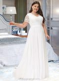 Lucile A-Line V-neck Floor-Length Chiffon Lace Wedding Dress STIP0013678