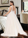 Izabella Ball-Gown/Princess V-neck Court Train Tulle Wedding Dress STIP0013682