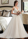 Izabella Ball-Gown/Princess V-neck Court Train Tulle Wedding Dress STIP0013682