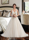 Izabella Ball-Gown/Princess V-neck Court Train Tulle Wedding Dress STIP0013682