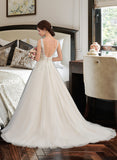 Izabella Ball-Gown/Princess V-neck Court Train Tulle Wedding Dress STIP0013682