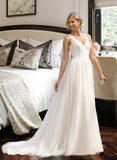 Izabella Ball-Gown/Princess V-neck Court Train Tulle Wedding Dress STIP0013682