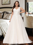 Izabella Ball-Gown/Princess V-neck Court Train Tulle Wedding Dress STIP0013682