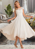 Yoselin A-Line Scoop Neck Asymmetrical Chiffon Wedding Dress STIP0013683