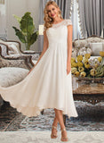 Yoselin A-Line Scoop Neck Asymmetrical Chiffon Wedding Dress STIP0013683