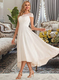 Yoselin A-Line Scoop Neck Asymmetrical Chiffon Wedding Dress STIP0013683