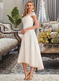 Yoselin A-Line Scoop Neck Asymmetrical Chiffon Wedding Dress STIP0013683