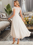 Yoselin A-Line Scoop Neck Asymmetrical Chiffon Wedding Dress STIP0013683