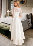 Briley A-Line Scoop Neck Asymmetrical Satin Lace Wedding Dress STIP0013684