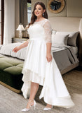 Briley A-Line Scoop Neck Asymmetrical Satin Lace Wedding Dress STIP0013684