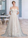 Caroline Ball-Gown/Princess Sweetheart Sweep Train Tulle Wedding Dress STIP0013685