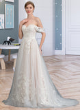 Caroline Ball-Gown/Princess Sweetheart Sweep Train Tulle Wedding Dress STIP0013685