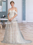 Caroline Ball-Gown/Princess Sweetheart Sweep Train Tulle Wedding Dress STIP0013685