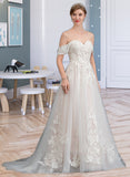 Caroline Ball-Gown/Princess Sweetheart Sweep Train Tulle Wedding Dress STIP0013685