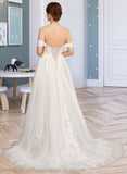 Caroline Ball-Gown/Princess Sweetheart Sweep Train Tulle Wedding Dress STIP0013685