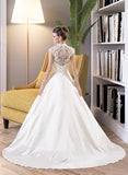 Gabriela Ball-Gown/Princess V-neck Court Train Satin Lace Wedding Dress With Ruffle STIP0013688